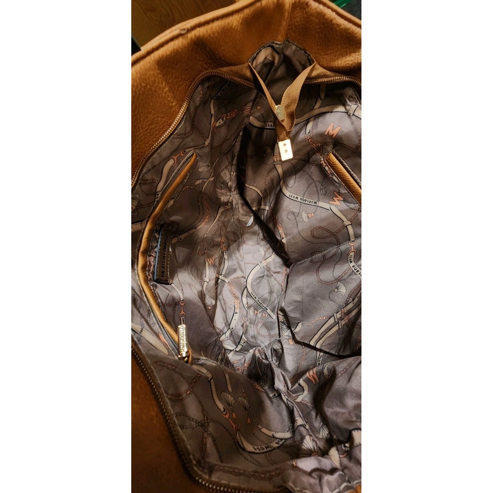 Montana West Tote Bag Handle Satchel Purse Zipper Leather Rustic Western Brown - Picture 5 of 9